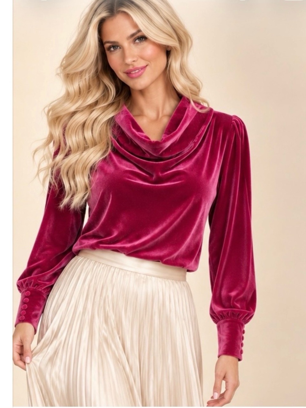 BTFL-life Anthropologie Pink Velvet Draped Cowl Neck Sweater Blouse Formal XXS